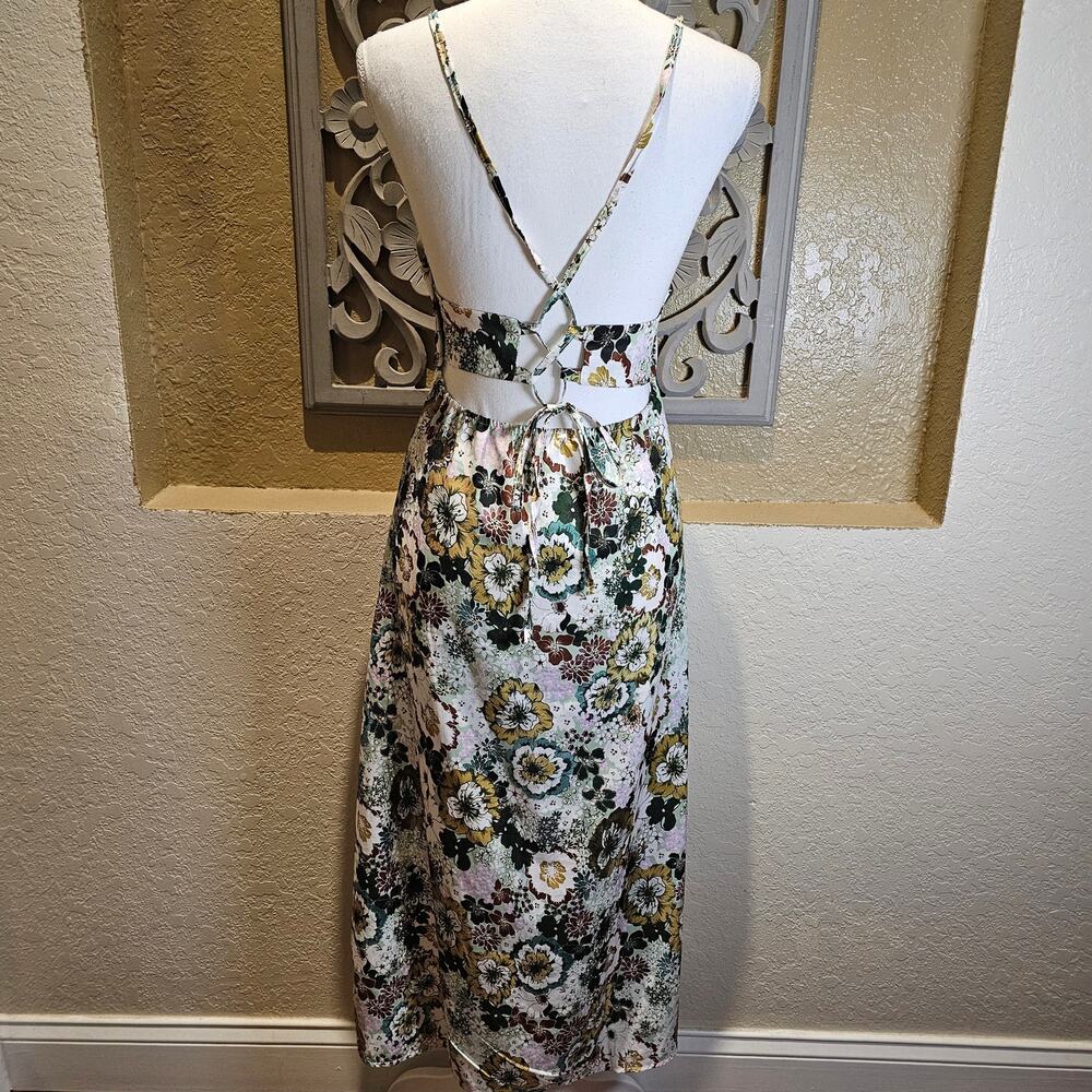Commense Size S Floral Open Back Tie Maxi Dress Cottagecore Romantic Coquette - Picture 4 of 10